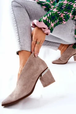 Sale Laura Messi Botki Skórzane Na Obcasie Beżowe 2344