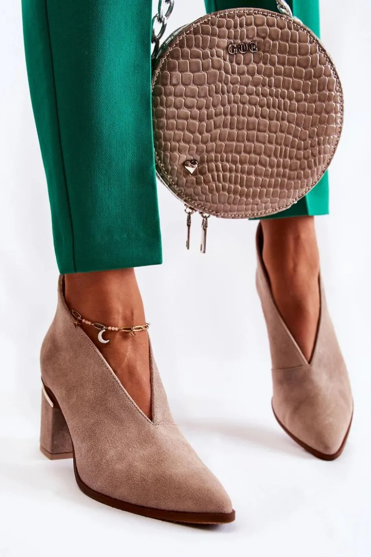 Online Laura Messi Botki Skórzane Na Obcasie Jasnobeżowe 2344