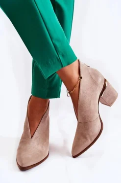 Online Laura Messi Botki Skórzane Na Obcasie Jasnobeżowe 2344