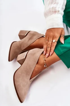 Online Laura Messi Botki Skórzane Na Obcasie Jasnobeżowe 2344