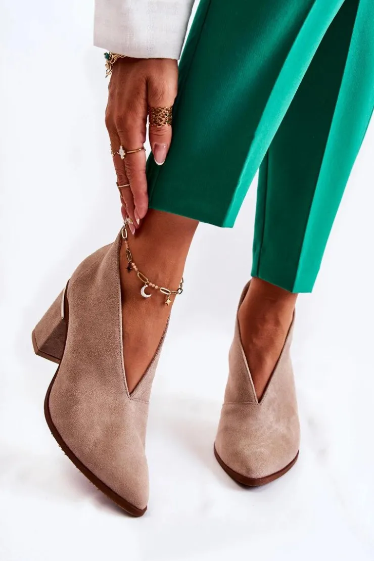 Online Laura Messi Botki Skórzane Na Obcasie Jasnobeżowe 2344