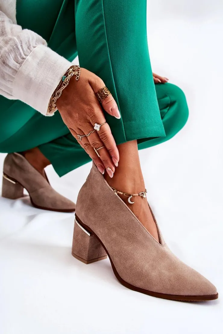 Online Laura Messi Botki Skórzane Na Obcasie Jasnobeżowe 2344