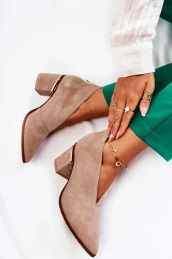 Online Laura Messi Botki Skórzane Na Obcasie Jasnobeżowe 2344