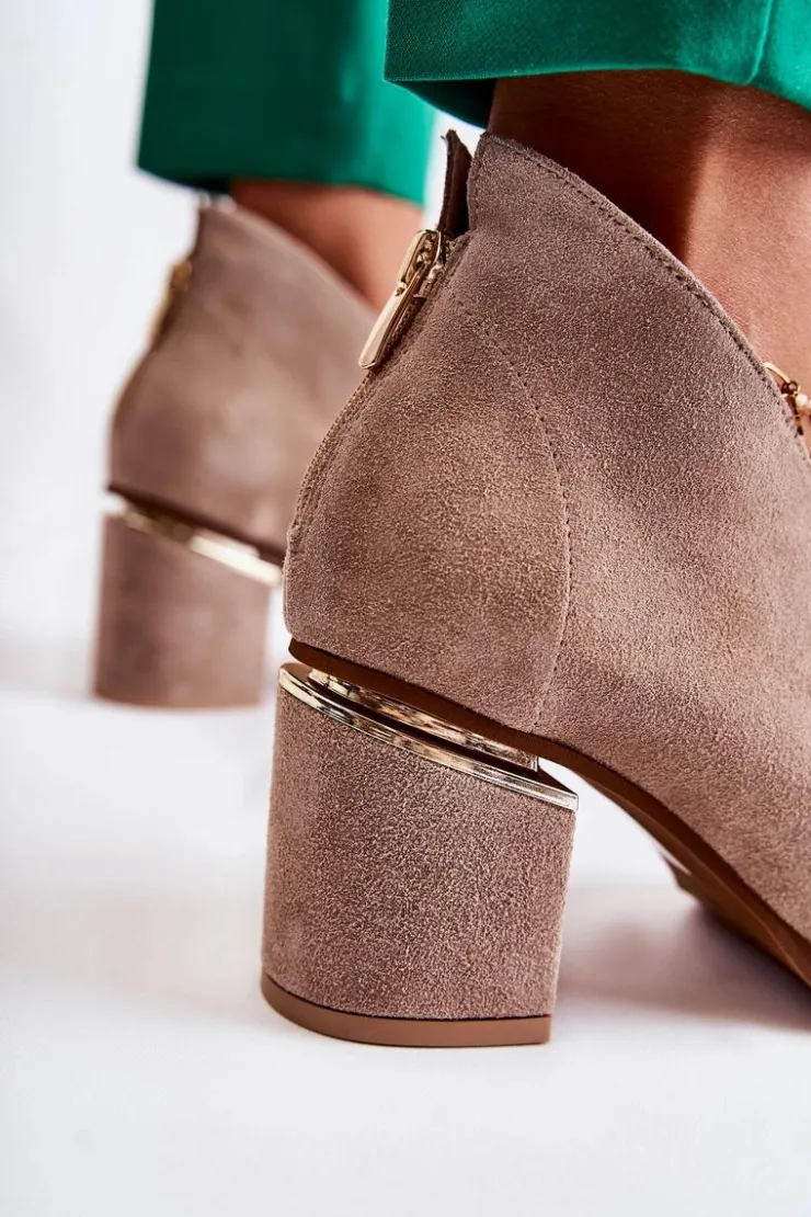 Online Laura Messi Botki Skórzane Na Obcasie Jasnobeżowe 2344