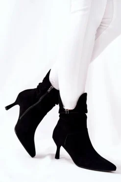 Best Laura Messi Botki Skórzane Na Obcasie 2427 Czarne