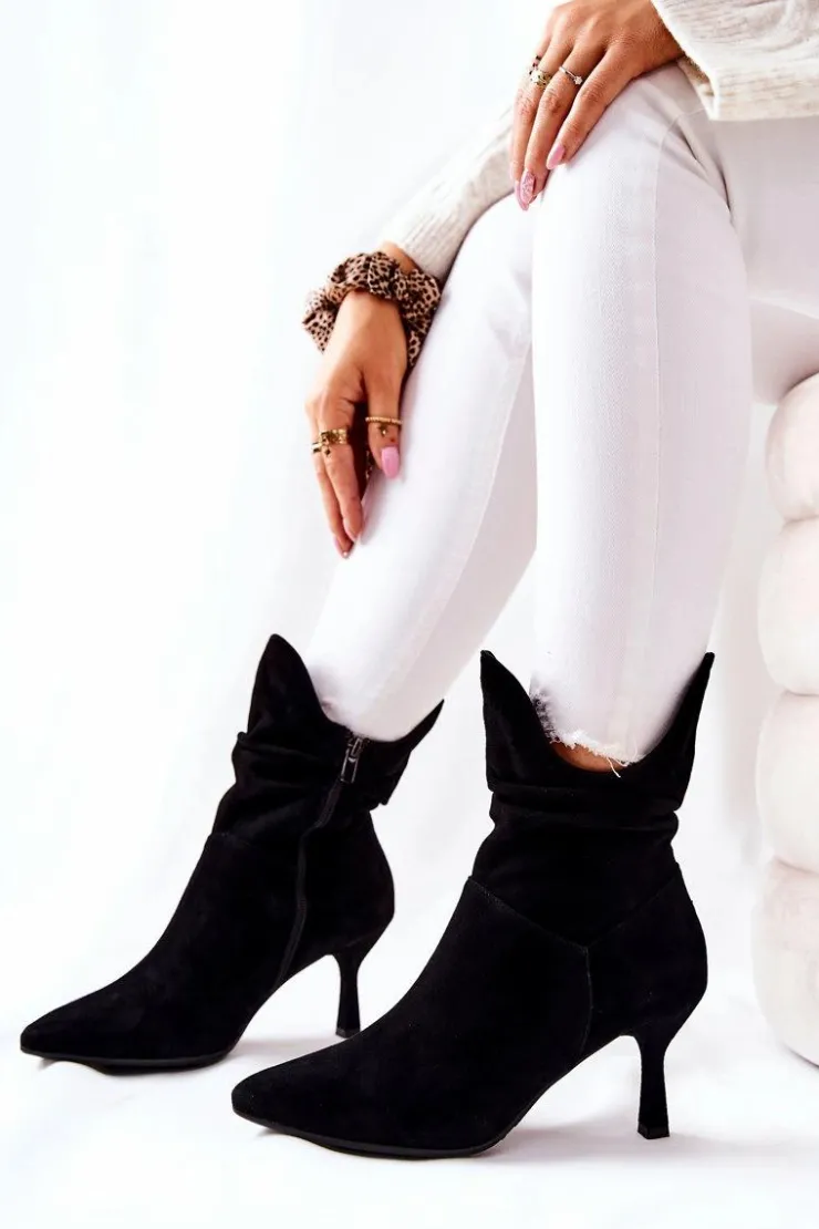 Best Laura Messi Botki Skórzane Na Obcasie 2427 Czarne