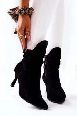 Best Laura Messi Botki Skórzane Na Obcasie 2427 Czarne