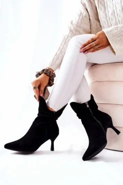 Best Laura Messi Botki Skórzane Na Obcasie 2427 Czarne