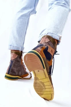 Maciejka Botki Skórzane Sztyblety Wielokolorowe 05095-39