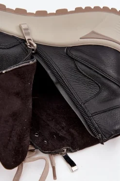 Damskie Zazoo Botki Sportowe Damskie Na Platformie Z Naturalnej Skóry Z1239 Czarne