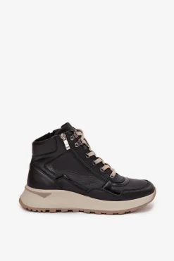 Damskie Zazoo Botki Sportowe Damskie Na Platformie Z Naturalnej Skóry Z1239 Czarne