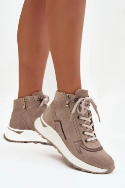 Zazoo Buty Sportowe Na Platformie|Sneakersy Damskie*Botki Sportowe Damskie Na Platformie Z Naturalnego Zamszu Z1239 Beżowe Beżowy