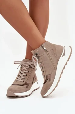 Zazoo Buty Sportowe Na Platformie|Sneakersy Damskie*Botki Sportowe Damskie Na Platformie Z Naturalnego Zamszu Z1239 Beżowe Beżowy