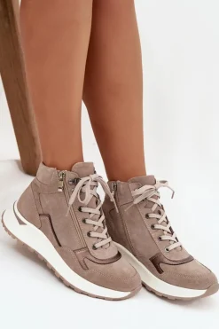 Zazoo Buty Sportowe Na Platformie|Sneakersy Damskie*Botki Sportowe Damskie Na Platformie Z Naturalnego Zamszu Z1239 Beżowe Beżowy