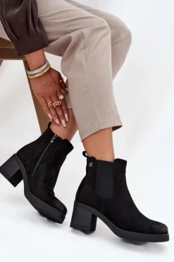 Best Boto Botki Sztyblety Damskie Na Obcasie Ocieplane Czarne Zelia Czarny