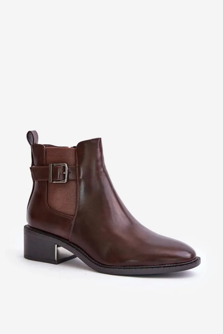 Boto Botki Na Słupku|Botki Zimowe Damskie*Botki Sztyblety Damskie Na Niskim Obcasie Ze Złotą Klamrą Brązowe Vomera