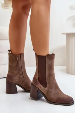 Boto Botki Na Słupku|Czarne Botki*Botki Sztyblety Damskie Na Obcasie Słupku Z Eko Zamszu Brązowe Naorita