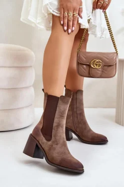 Boto Botki Na Słupku|Czarne Botki*Botki Sztyblety Damskie Na Obcasie Słupku Z Eko Zamszu Brązowe Naorita