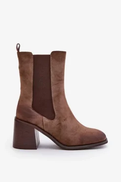 Boto Botki Na Słupku|Czarne Botki*Botki Sztyblety Damskie Na Obcasie Słupku Z Eko Zamszu Brązowe Naorita