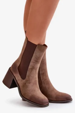 Boto Botki Na Słupku|Czarne Botki*Botki Sztyblety Damskie Na Obcasie Słupku Z Eko Zamszu Brązowe Naorita