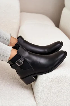 Boto Botki Na Słupku|Botki Zimowe Damskie*Botki Sztyblety Damskie Na Niskim Obcasie Ze Złotą Klamrą Czarne Vomera