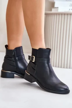 Boto Botki Ocieplane|Botki Na Słupku*Botki Sztyblety Damskie Na Niskim Obcasie Ocieplane Czarne Zinlora