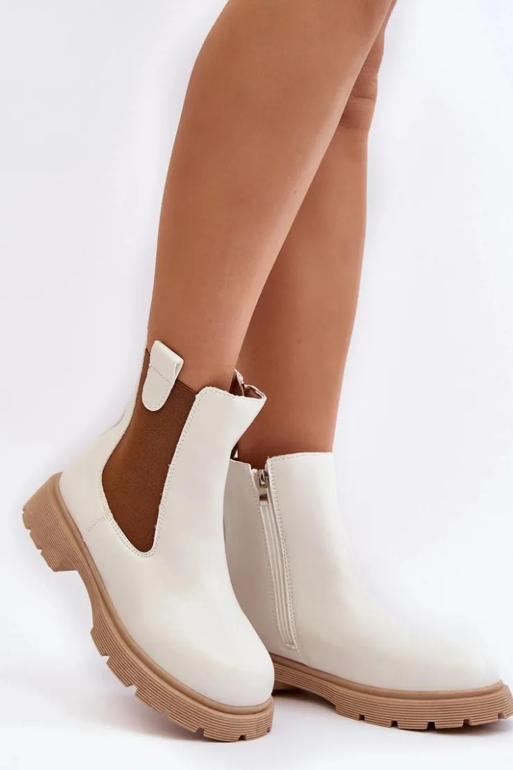 Sale Boto Botki Sztyblety Damskie Na Zamek Białe Ramhel Biały