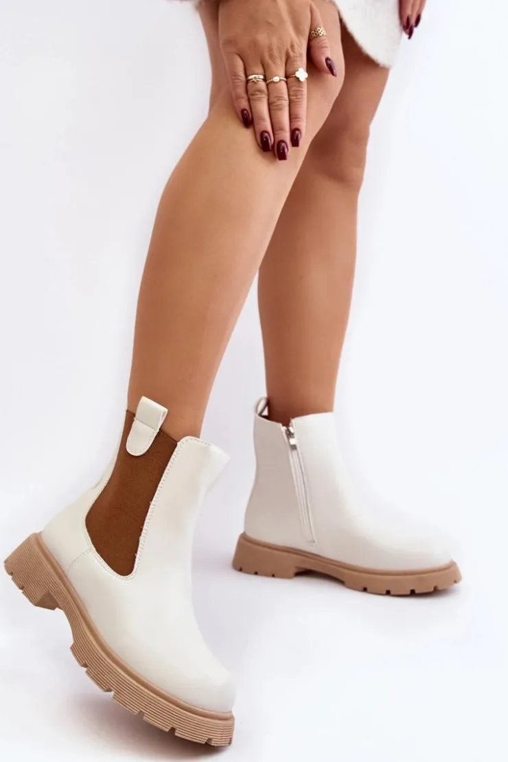 Sale Boto Botki Sztyblety Damskie Na Zamek Białe Ramhel Biały