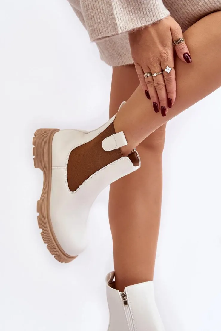 Sale Boto Botki Sztyblety Damskie Na Zamek Białe Ramhel Biały