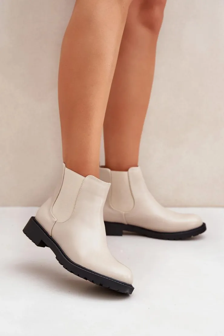 Sale Boto Botki Sztyblety Damskie Na Płaskim Obcasie Beżowe Selanna Beżowy