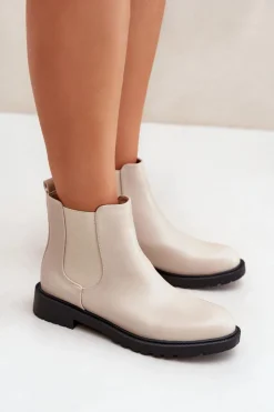Sale Boto Botki Sztyblety Damskie Na Płaskim Obcasie Beżowe Selanna Beżowy