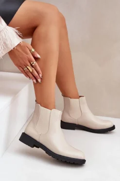 Sale Boto Botki Sztyblety Damskie Na Płaskim Obcasie Beżowe Selanna Beżowy