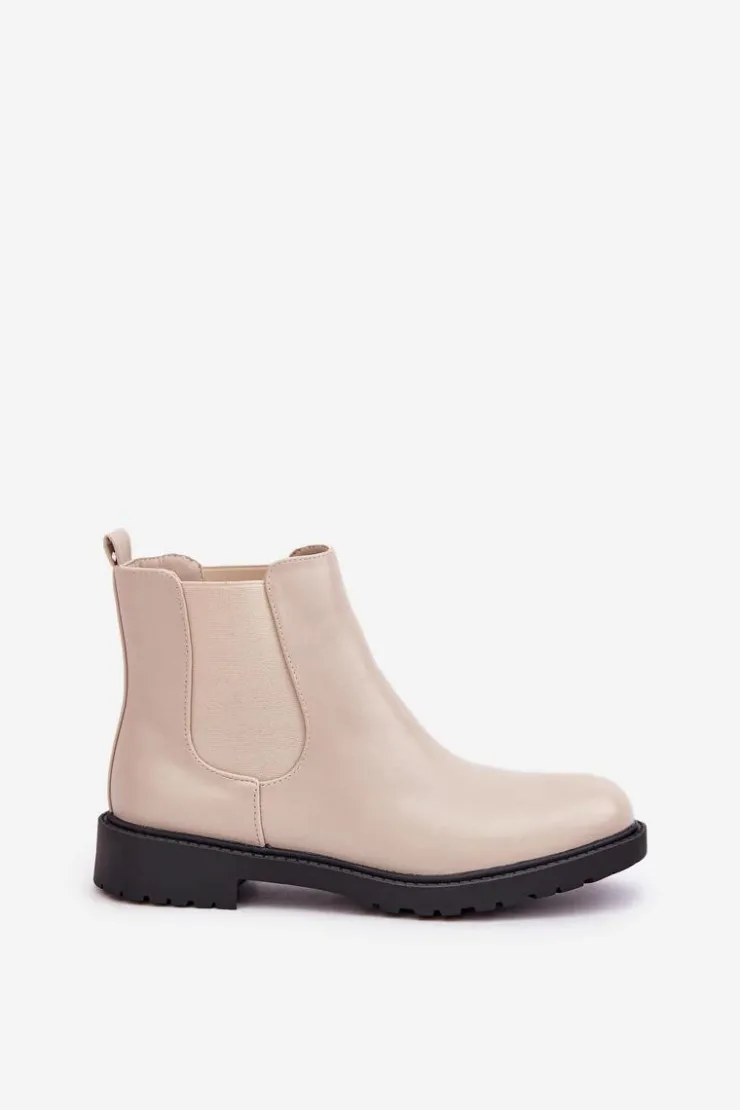 Sale Boto Botki Sztyblety Damskie Na Płaskim Obcasie Beżowe Selanna Beżowy