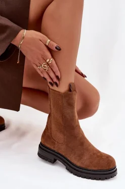 Damskie Boto Botki Sztyblety Damskie Na Zamek Camel Julienne