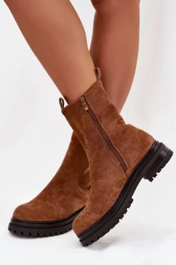 Damskie Boto Botki Sztyblety Damskie Na Zamek Camel Julienne