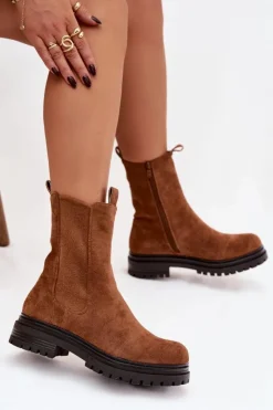 Damskie Boto Botki Sztyblety Damskie Na Zamek Camel Julienne