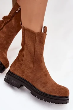 Damskie Boto Botki Sztyblety Damskie Na Zamek Camel Julienne