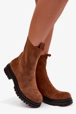 Damskie Boto Botki Sztyblety Damskie Na Zamek Camel Julienne