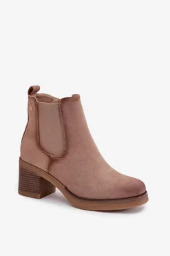 Damskie Boto Botki Sztyblety Damskie Na Obcasie Ocieplane Beżowe Zelia