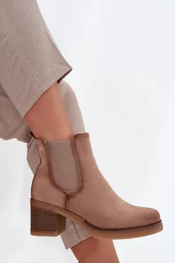 Damskie Boto Botki Sztyblety Damskie Na Obcasie Ocieplane Beżowe Zelia