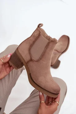 Damskie Boto Botki Sztyblety Damskie Na Obcasie Ocieplane Beżowe Zelia