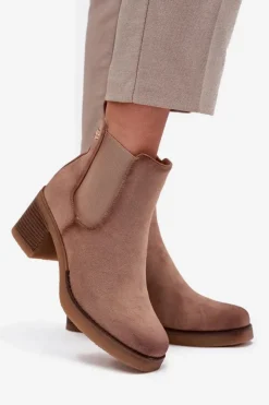 Damskie Boto Botki Sztyblety Damskie Na Obcasie Ocieplane Beżowe Zelia