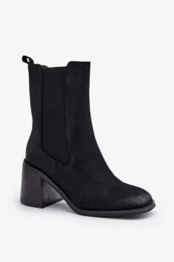 Damskie Boto Botki Sztyblety Damskie Na Obcasie Słupku Z Eko Zamszu Czarne Naorita
