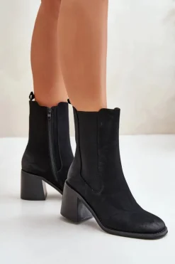 Damskie Boto Botki Sztyblety Damskie Na Obcasie Słupku Z Eko Zamszu Czarne Naorita