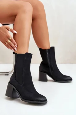 Damskie Boto Botki Sztyblety Damskie Na Obcasie Słupku Z Eko Zamszu Czarne Naorita