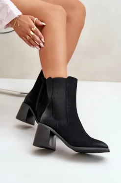 Damskie Boto Botki Sztyblety Damskie Na Obcasie Słupku Z Eko Zamszu Czarne Naorita