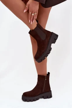 Boto Botki Ocieplane|Botki Płaskie*Botki Sztyblety Damskie Ocieplane Na Zamek Eko Zamszowe Czekoladowe Fivienne