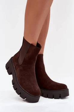 Boto Botki Ocieplane|Botki Płaskie*Botki Sztyblety Damskie Ocieplane Na Zamek Eko Zamszowe Czekoladowe Fivienne