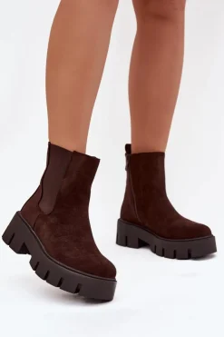 Boto Botki Ocieplane|Botki Płaskie*Botki Sztyblety Damskie Ocieplane Na Zamek Eko Zamszowe Czekoladowe Fivienne