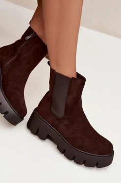 Boto Botki Ocieplane|Botki Płaskie*Botki Sztyblety Damskie Ocieplane Na Zamek Eko Zamszowe Czekoladowe Fivienne